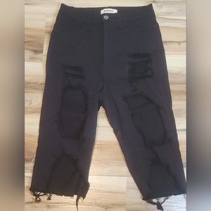 Aphrodite High Waisted Blk Distressed Bermuda Shorts 7